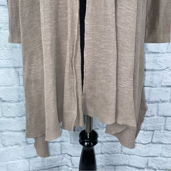 ANA open front 3/4 sleeve asymmetrical cut cardigan tan sz Small women - Picture 2 of 9